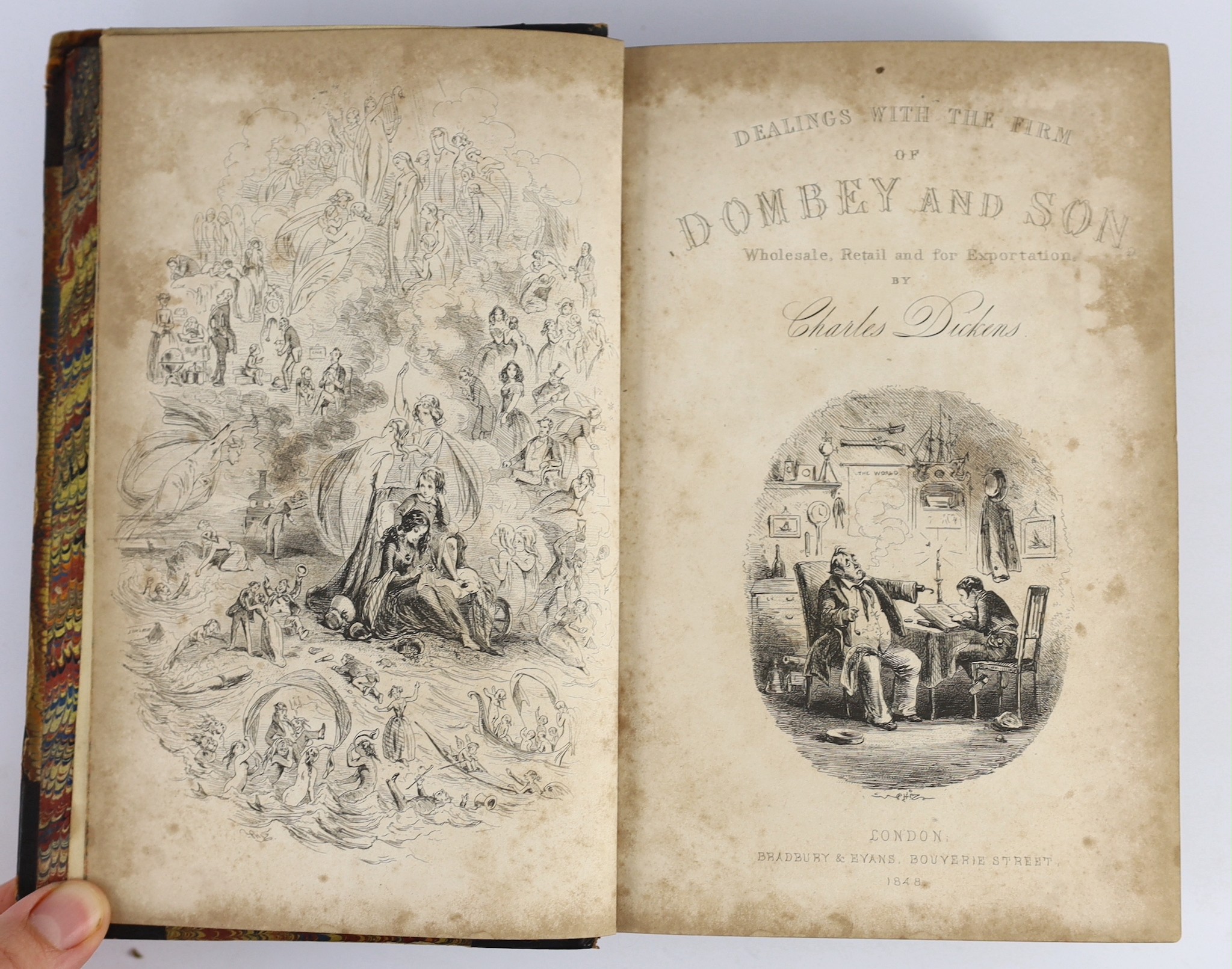 Dickens, Charles - Dealings with the Firm of Dombey and Son. ‘’Dombey and Son’’, 1st edition in book form, with all 1st state errors, 8vo, half calf, with marbled boards, illustrated by Halbot K. Browne (‘’Phiz’’), with